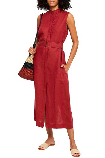 BONDI BORN Belted linen-twill midi dress