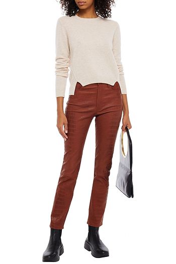 FRAME Pointelle-trimmed brushed cashmere sweater