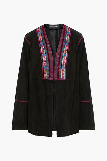 ETRO Velvet-trimmed embroidered suede jacket