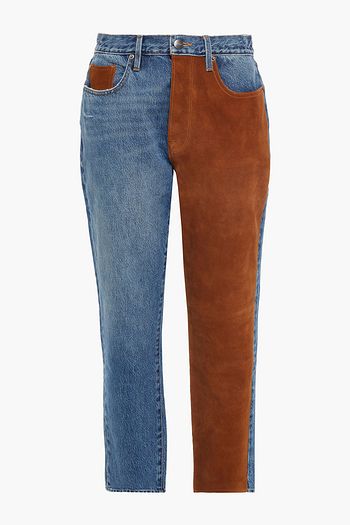 FRAME Le Original suede-paneled high-rise straight-leg jeans