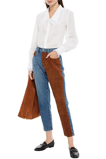 FRAME Le Original suede-paneled high-rise straight-leg jeans