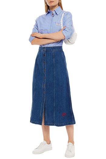 ÊTRE CÉCILE Appliqued striped cotton-poplin shirt
