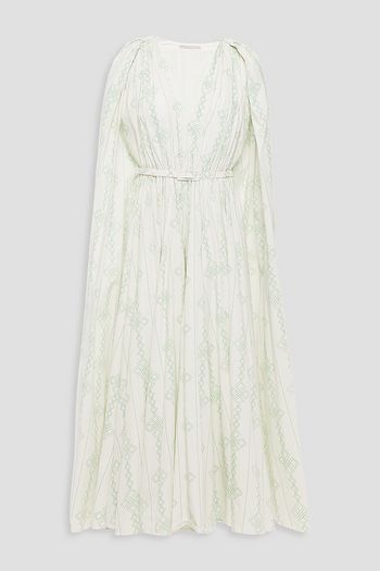 EMILIA WICKSTEAD Cape-effect pleated printed organic cotton midi dress