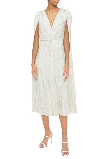 EMILIA WICKSTEAD Cape-effect pleated printed organic cotton midi dress