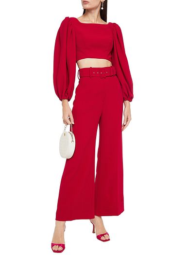EMILIA WICKSTEAD Belted stretch-crepe wide-leg pants
