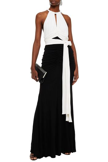 ALEXANDER MCQUEEN Belted ruched crepe maxi dress