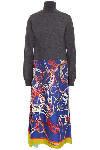 MAISON MARGIELA Paneled wool and printed silk-twill turtleneck midi dress