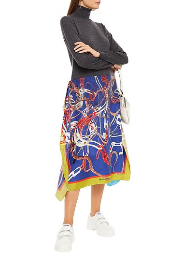 MAISON MARGIELA Paneled wool and printed silk-twill turtleneck midi dress