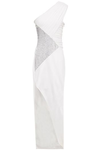 BALMAIN Geraffte Robe aus Jersey mit Kristallverzierung und asymmetrischer Schulterpartie