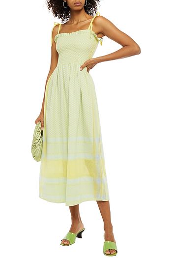 CECILIE COPENHAGEN Shirred cotton-jacquard midi dress