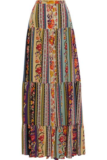 ETRO Tiered printed silk crepe de chine maxi skirt