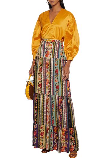 ETRO Tiered printed silk crepe de chine maxi skirt