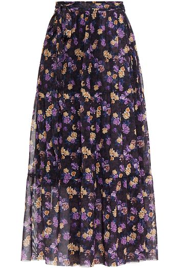 BAUM UND PFERDGARTEN Jeovanna gathered floral-print stretch-mesh midi wrap skirt