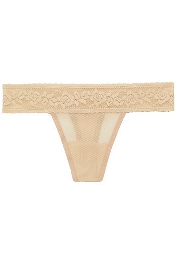 COMMANDO Lace-trimmed embroidered stretch-tulle low-rise thong