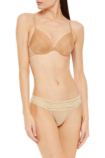 COMMANDO Lace-trimmed embroidered stretch-tulle low-rise thong