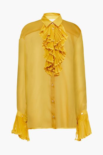 MAISON MARGIELA Lace-trimmed ruffled silk-crepon shirt