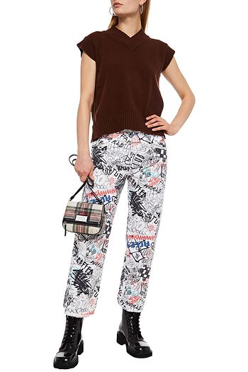 MAISON MARGIELA Hoch sitzende bemalte Cropped Jeans mit geradem Bein und Cut-outs