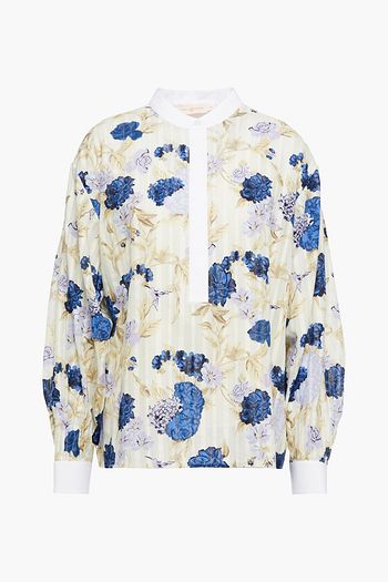 TORY BURCH Bluse aus Baumwolle mit floralem Print und Details im Hohlstich