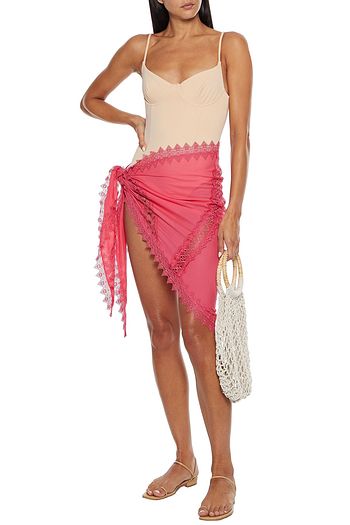 CHARO RUIZ IBIZA Crocheted lace-trimmed cotton-blend voile pareo