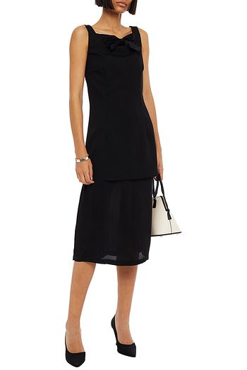 MAISON MARGIELA Bow-embellished wool-paneled washed-cupro midi dress