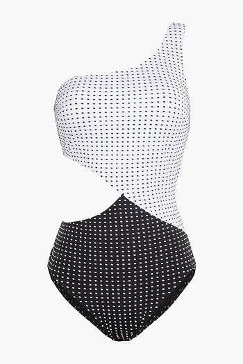 SOLID & STRIPED The Claudia one-shoulder cutout Swiss-dot swimsuit