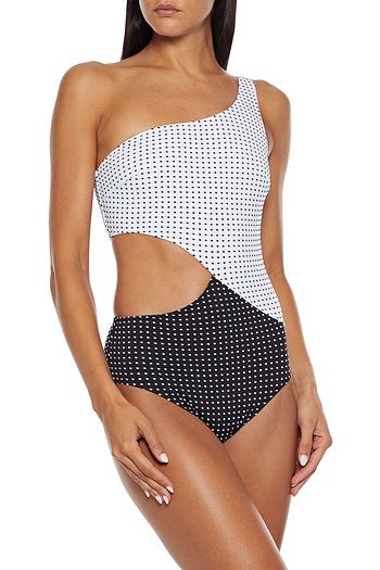 SOLID & STRIPED The Claudia one-shoulder cutout Swiss-dot swimsuit