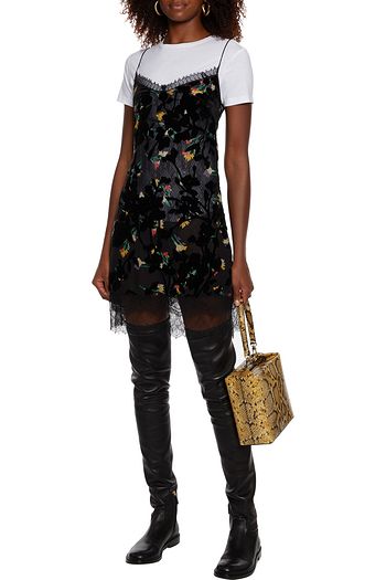 ETRO Flocked floral-print lace and silk-blend chiffon mini dress