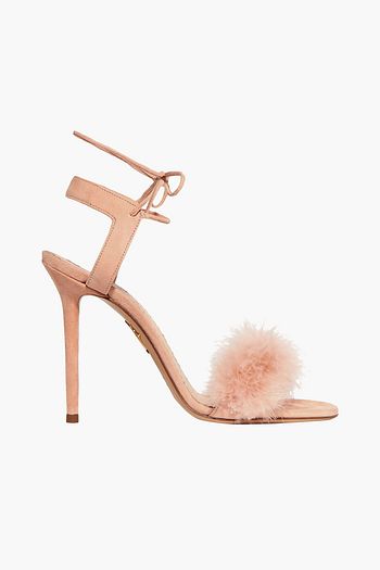 CHARLOTTE OLYMPIA Salsa 110 feather-trimmed suede sandals