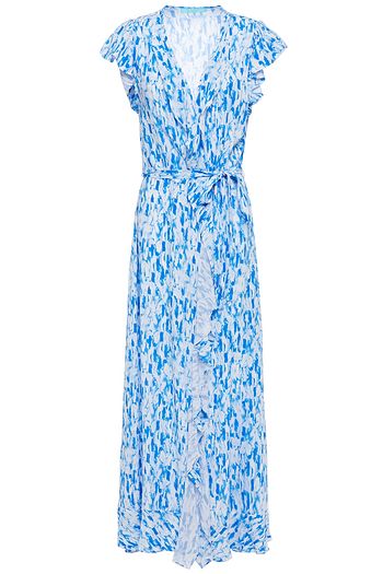 MELISSA ODABASH Brianna ruffled printed woven maxi wrap dress