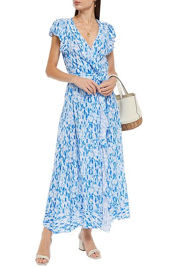 MELISSA ODABASH Brianna ruffled printed woven maxi wrap dress