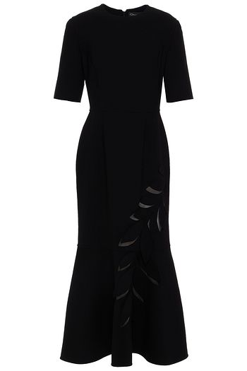 OSCAR DE LA RENTA Floral appliquéd tulle-trimmed wool-blend midi dress