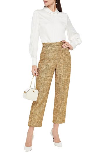 OSCAR DE LA RENTA Cropped metallic tweed straight-leg pants