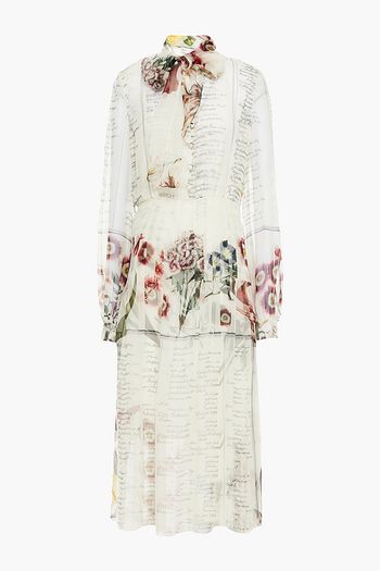 OSCAR DE LA RENTA Pussy-bow pleated printed silk-chiffon midi dress