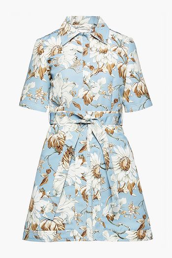 OSCAR DE LA RENTA Belted layered floral-print faille mini dress