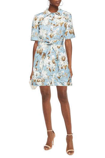 OSCAR DE LA RENTA Belted layered floral-print faille mini dress
