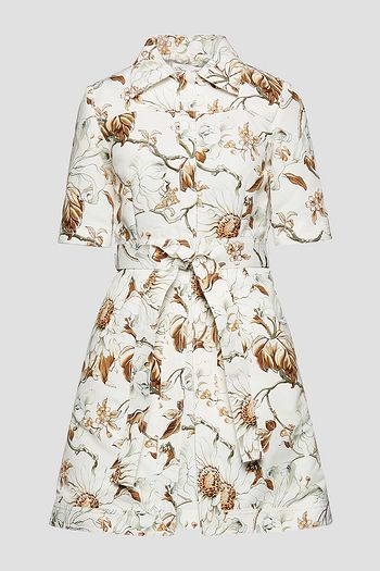 OSCAR DE LA RENTA Belted layered floral-print faille mini dress