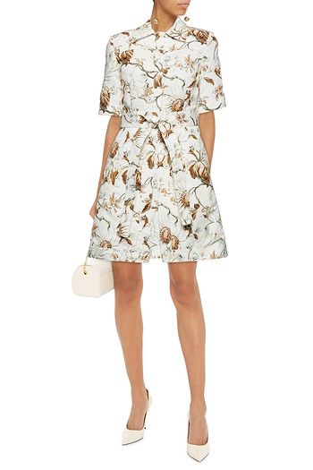OSCAR DE LA RENTA Belted layered floral-print faille mini dress
