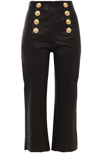 BALMAIN Cropped Lederhose mit geradem Bein und Druckknöpfen