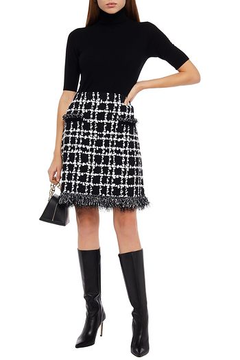 OSCAR DE LA RENTA Fringed jacquard-knit mini skirt