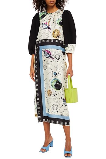 BAUM UND PFERDGARTEN Ajani paneled printed silk-twill and organic cotton midi dress