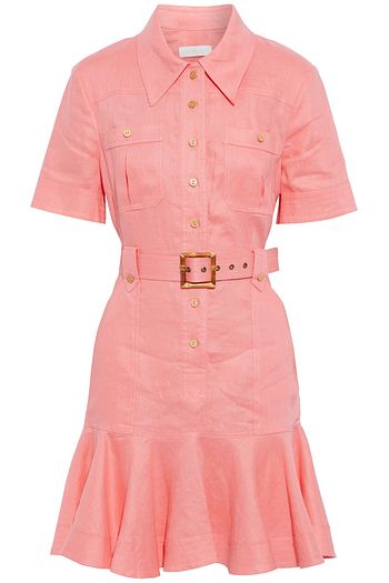ZIMMERMANN Poppy belted ruffled linen mini dress