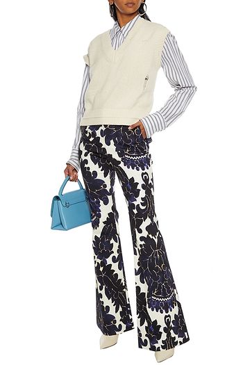 ADAM LIPPES Printed cotton-blend twill flared pants