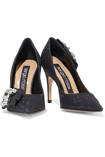 SERGIO ROSSI sr Icona embellished glittered satin pumps
