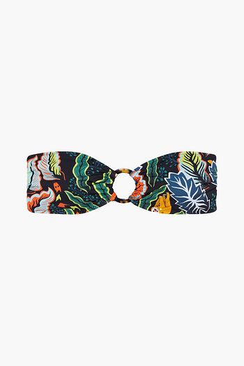 SOLID & STRIPED The Tali ring-embellished printed bandeau bikini top