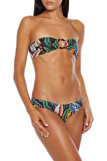 SOLID & STRIPED The Tali ring-embellished printed bandeau bikini top