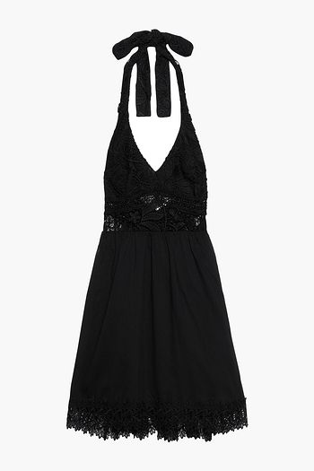 CHARO RUIZ IBIZA Crocheted lace-paneled cotton-blend voile halterneck mini dress