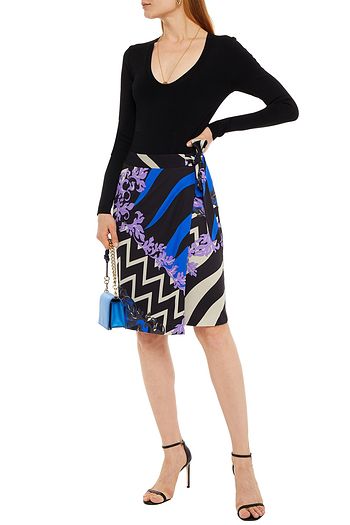EMILIO PUCCI Wrap-effect printed satin-jersey skirt