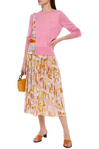 EMILIO PUCCI Gathered printed silk crepe de chine midi skirt