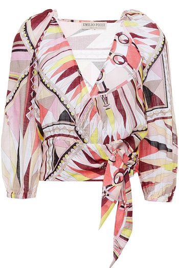 EMILIO PUCCI Printed cotton-gauze wrap top
