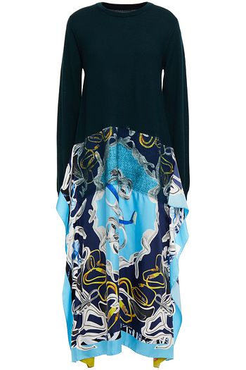 MAISON MARGIELA Wool-paneled printed silk-twill midi dress